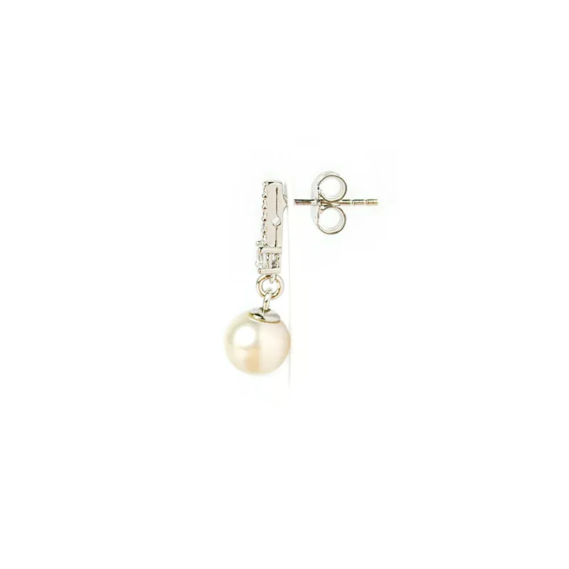 Orecchini pendenti con perla e zirconi oro bianco