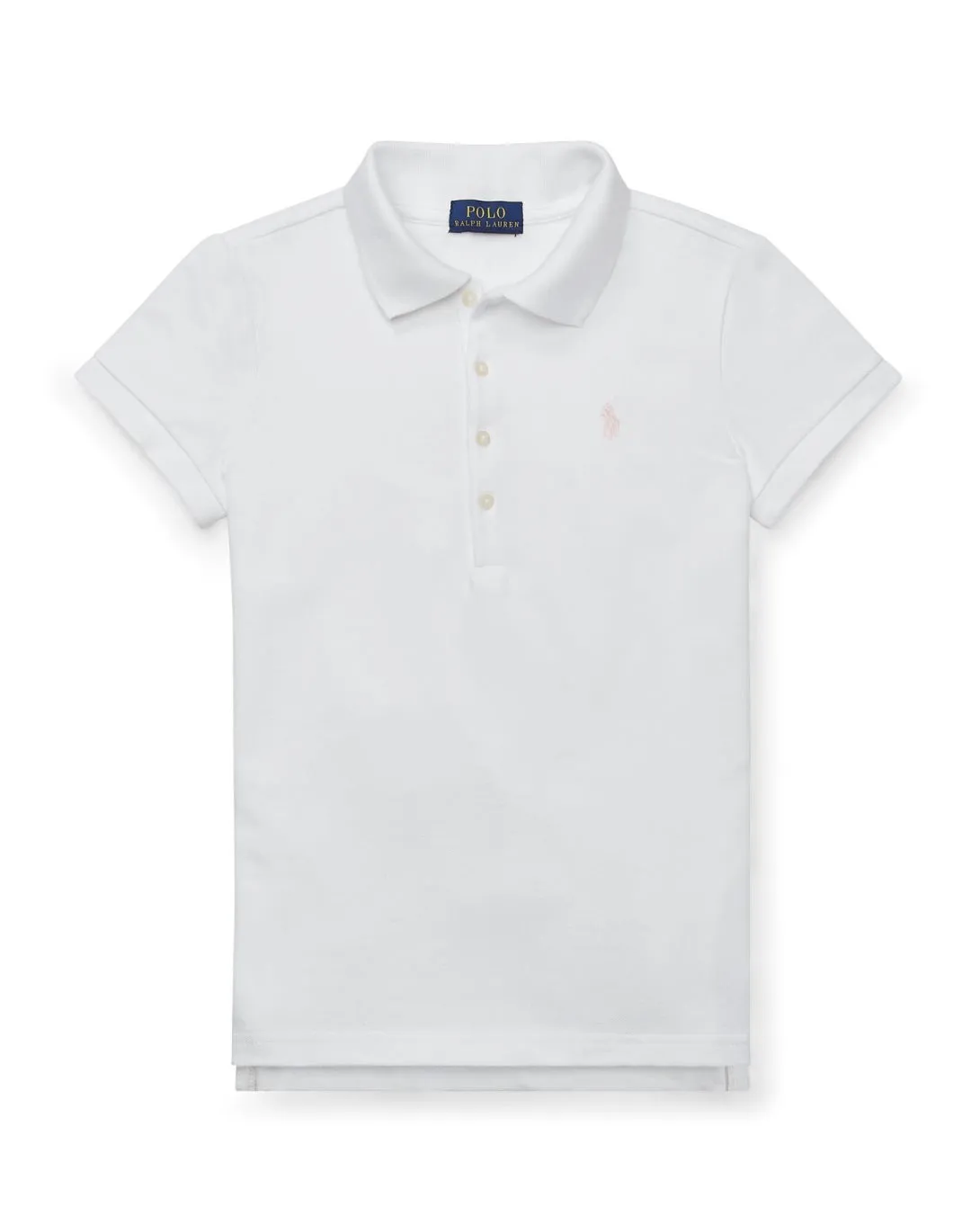 Polo bianca a maniche corte in cotone stretch con logo pony rosa S-L